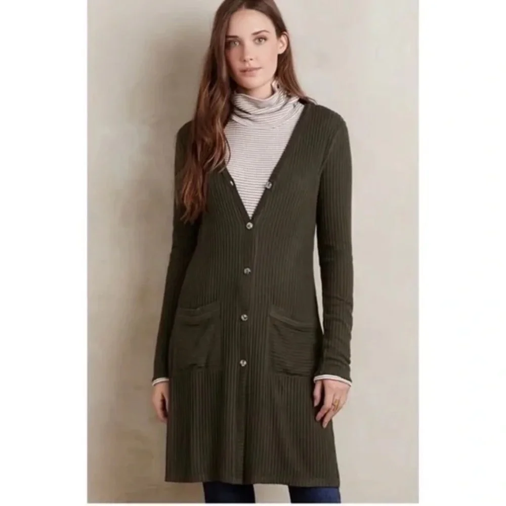 Akemi + Kin olive green ribbed midi length cardigan Size Medium